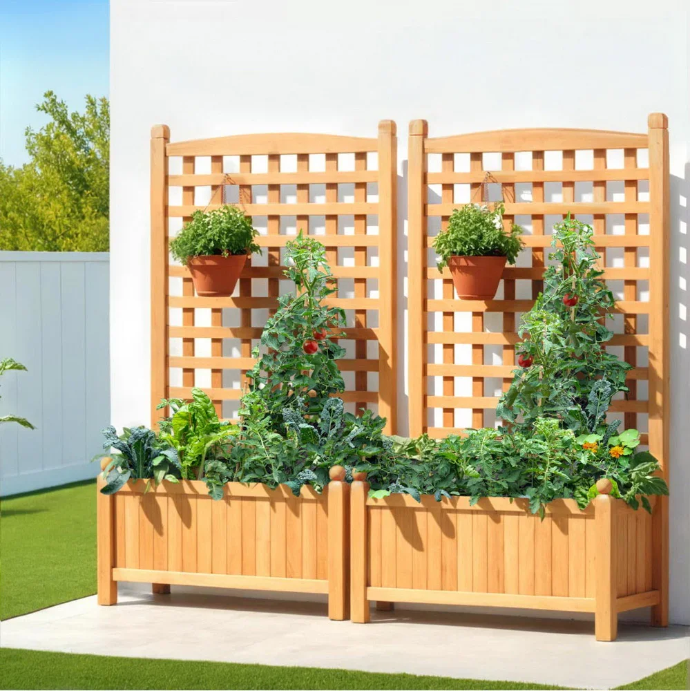 2X Garden Bed Wooden 64x35x115cm Planter Raised Box Container Trellis - Image 7