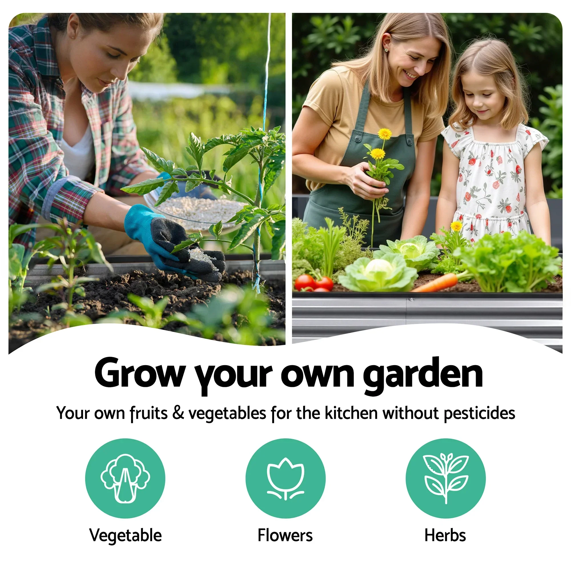 3 Pcs Raised Garden Bed Kit Oval Galvanized Steel Planter Boxes 160x80x42cm, Heavy Duty Metal Elevated Garden Bed for Vegetables Flowers Herbs, with Safety Edging, Gloves & Pegs Included - Image 5