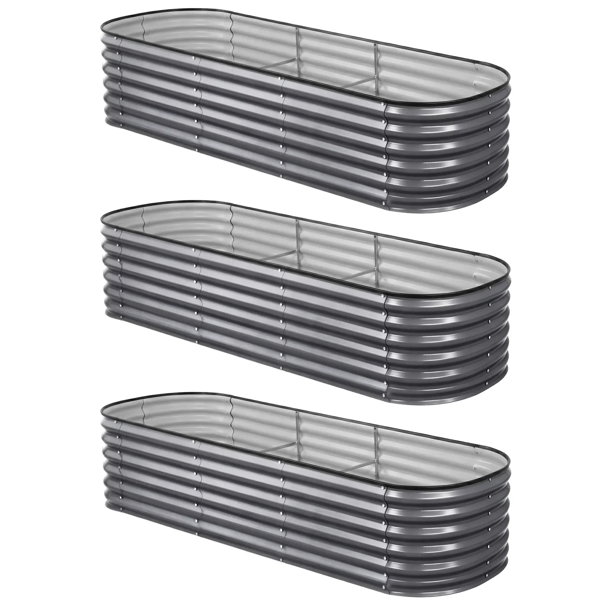 3 Pcs Raised Garden Bed Kit Oval Galvanized Steel Planter Boxes 240x80x56cm, Heavy Duty Metal Elevated Garden Bed for Vegetables Flowers Herbs, with Safety Edging, Gloves & Pegs Included - Image 6
