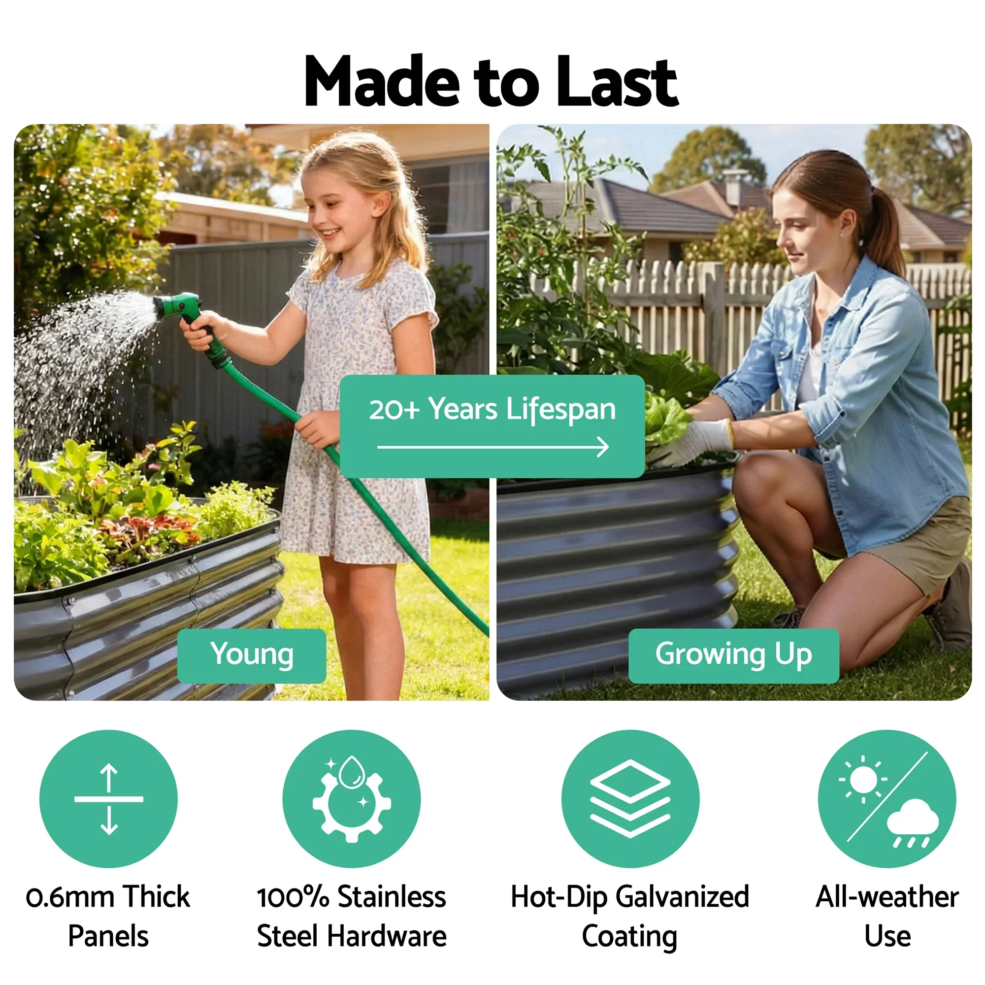 3 Pcs Raised Garden Bed Kit Oval Galvanized Steel Planter Boxes 320x80x56cm, Heavy Duty Metal Elevated Garden Bed for Vegetables Flowers Herbs, with Safety Edging, Gloves & Pegs Included - Image 2