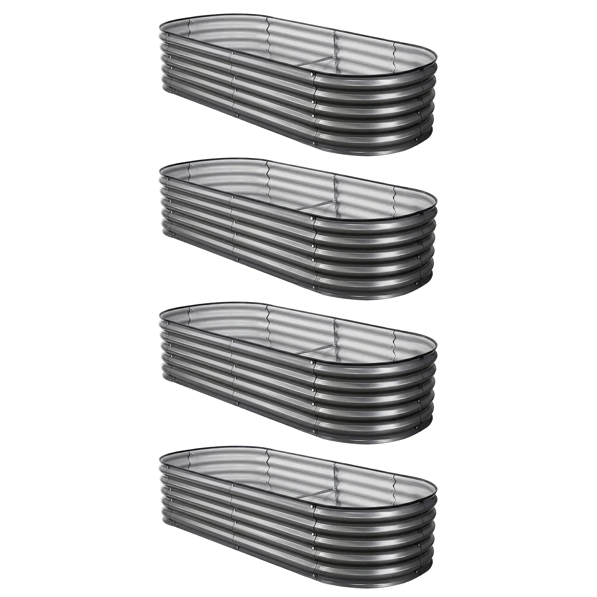 4 Pcs Raised Garden Bed Kit Oval Galvanized Steel Planter Boxes 160x80x42cm, Heavy Duty Metal Elevated Garden Bed for Vegetables Flowers Herbs, with Safety Edging, Gloves & Pegs Included - Image 6