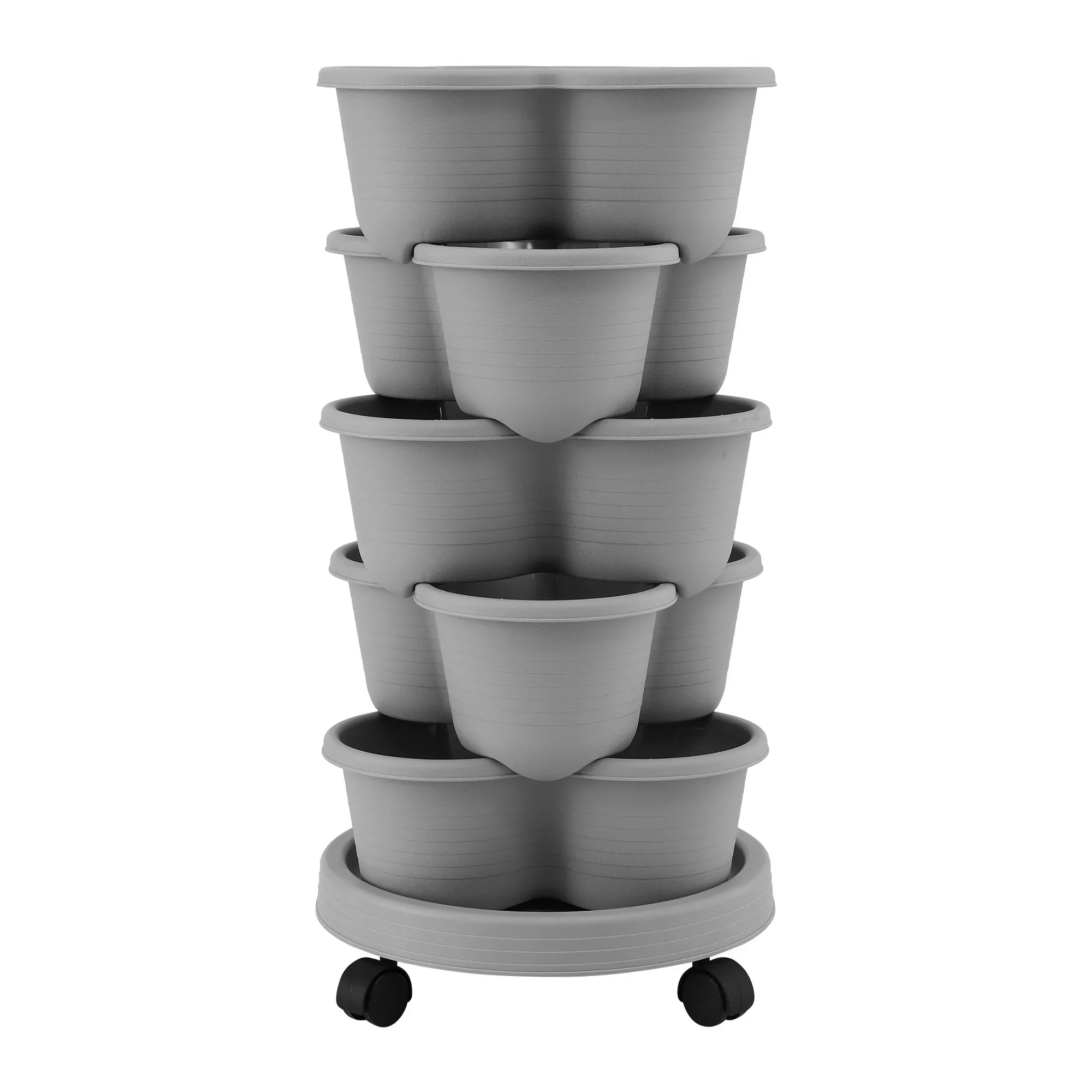 5 Tier Vertical Garden Planter, Stackable Planters with 4 Wheels, Grey, Raised Garden Bed, Garden Tower Indoor Outdoor, Auto Drainage System, for Strawberries, Herbs, Flower, Vegetables - Image 10