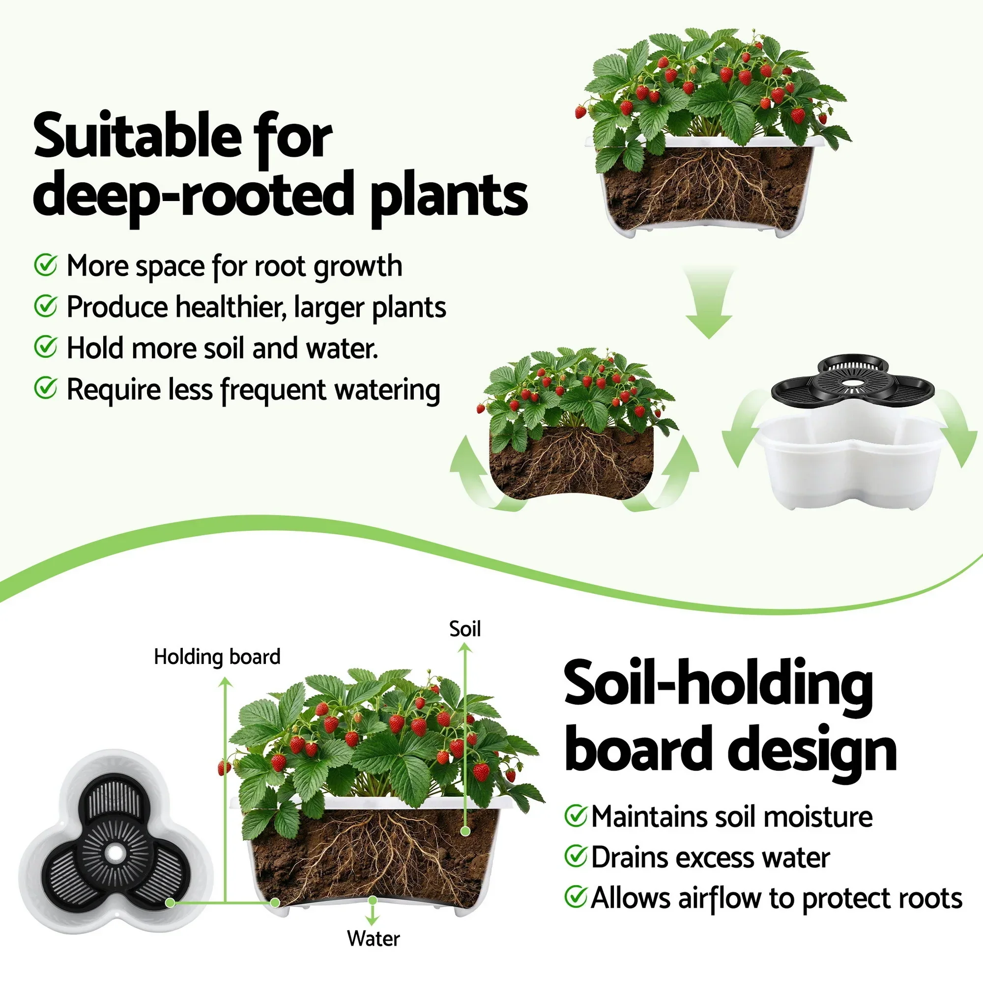 5 Tier Vertical Garden Planter, Stackable Planters with Wheels, White, Garden Bed, Garden Tower Indoor Outdoor, Auto Drainage System, for Strawberries, Herbs, Flowers, Vegetables - Image 7
