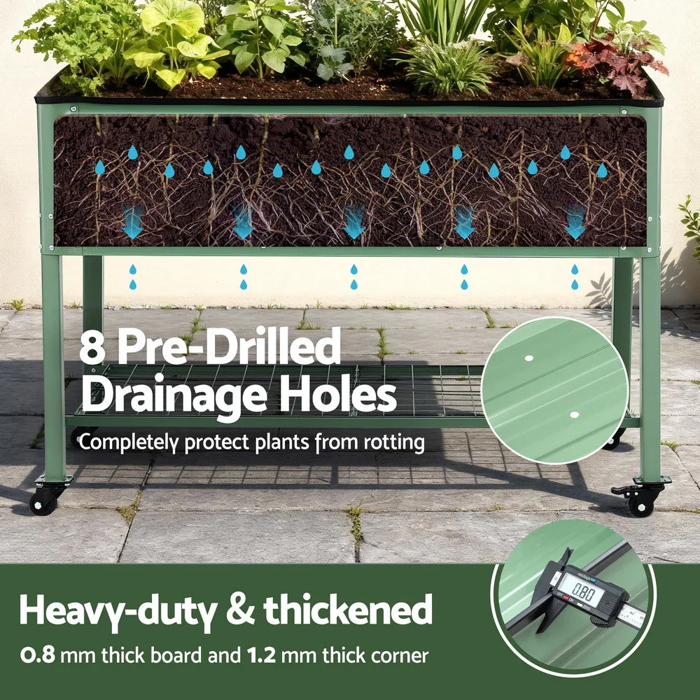 Elevated Raised Garden Bed Kit Mobile w/ Locking Wheels & Storage Shelf 100KG Max Load 115x60x81cm | Galvanized Steel, Portable Green Organizer for Seniors, Patio, Balcony, Vegetables - Image 3
