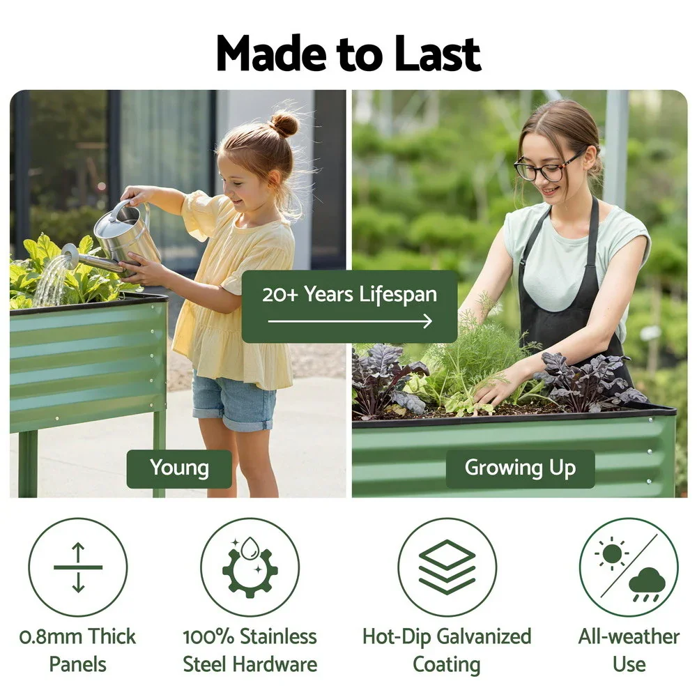 Elevated Raised Garden Bed Kit Mobile w/ Locking Wheels & Storage Shelf 100KG Max Load 115x60x81cm | Galvanized Steel, Portable Green Organizer for Seniors, Patio, Balcony, Vegetables - Image 4