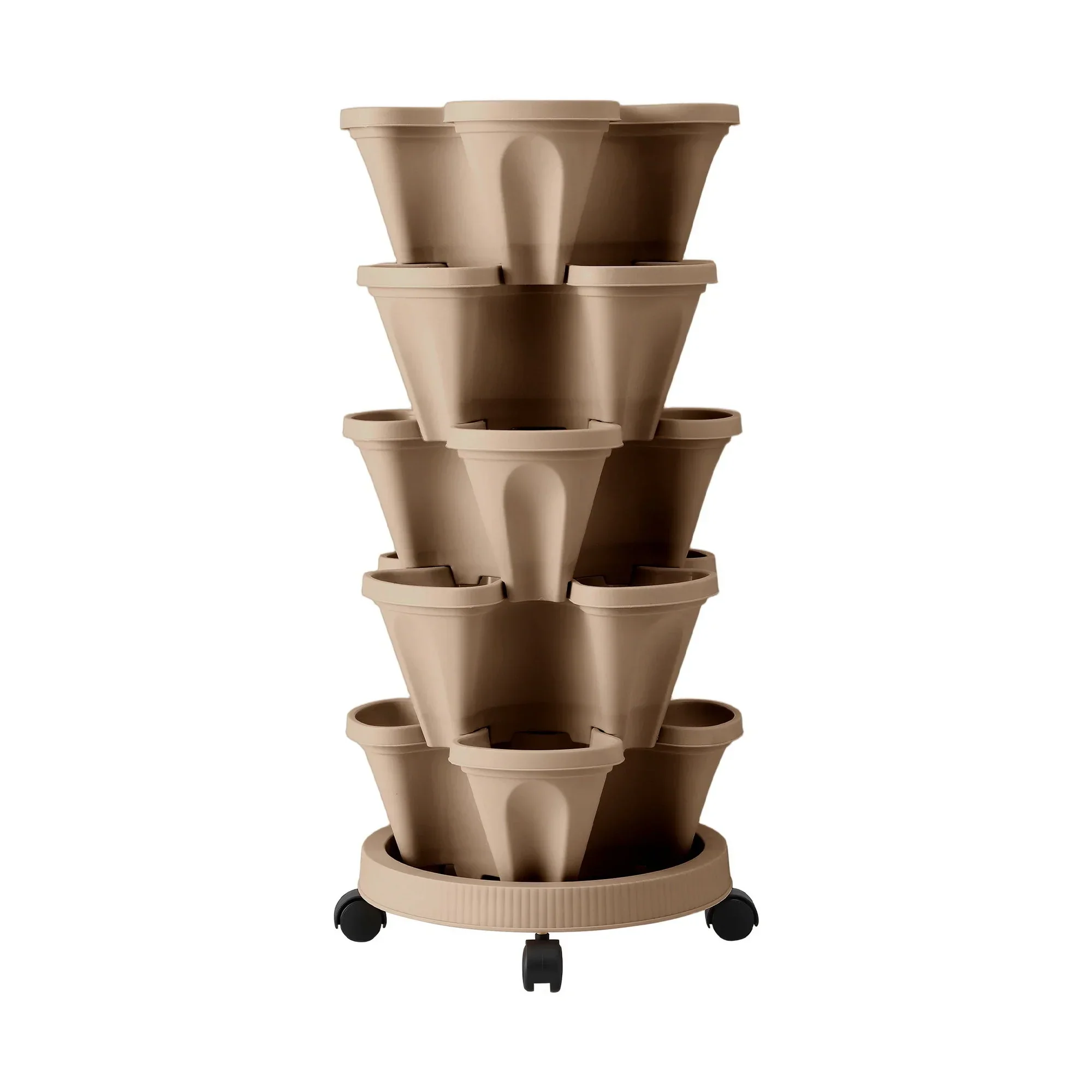 Garden Bed 5 Tier Vertical Garden Grey Strawberry Stackable Planters Herb Petunias Tan - Image 9