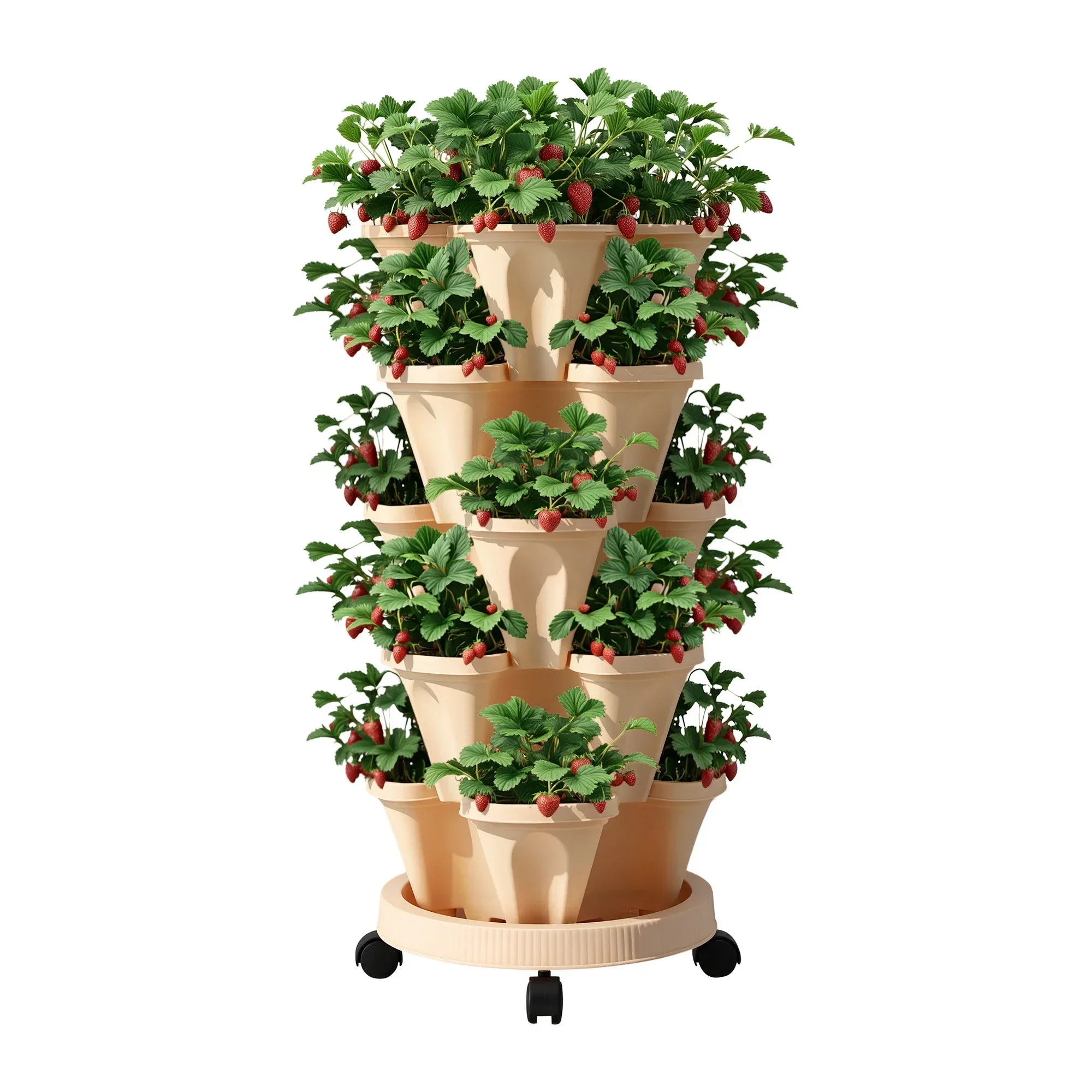 Garden Bed 5 Tier Vertical Garden Grey Strawberry Stackable Planters Herbs Beige