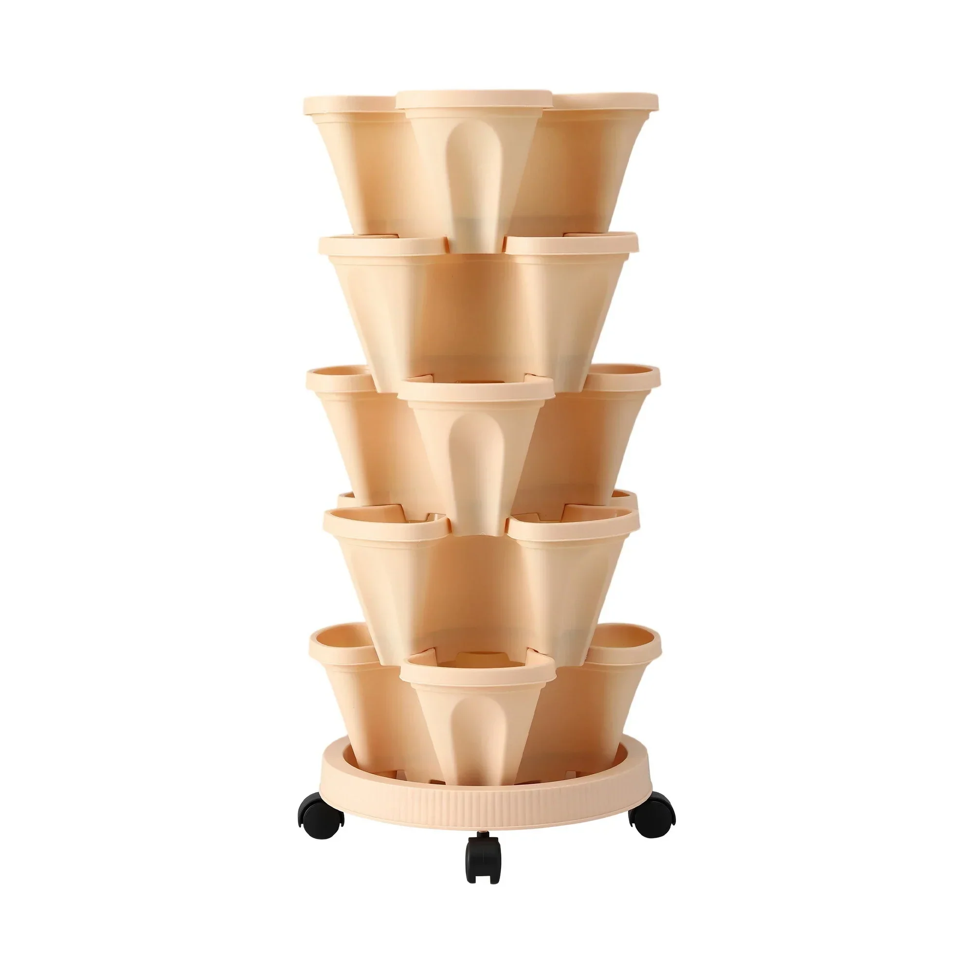 Garden Bed 5 Tier Vertical Garden Grey Strawberry Stackable Planters Herbs Beige - Image 9