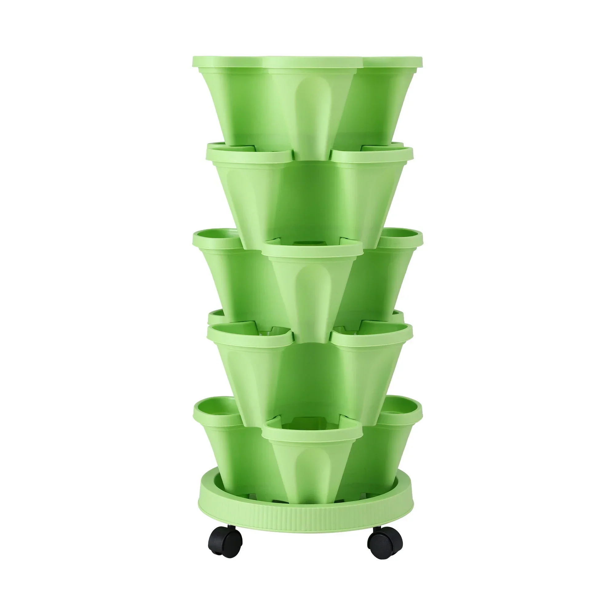 Garden Bed 5 Tier Vertical Garden Grey Strawberry Stackable Planters Herbs Light Green - Image 9