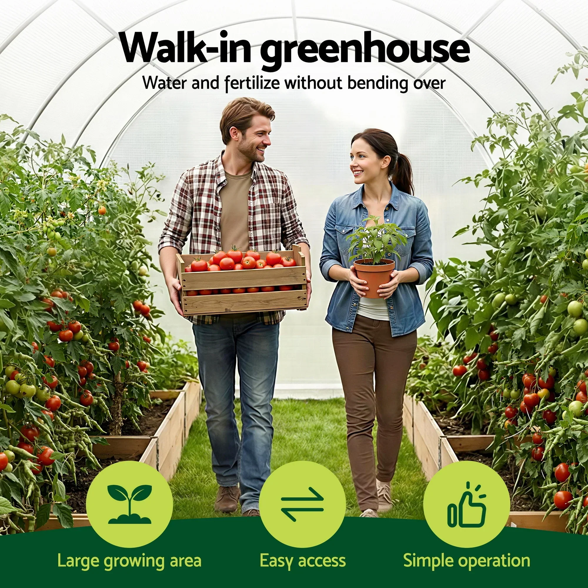 Greenhouse 3x2x2M Walk in Green House White - Image 2