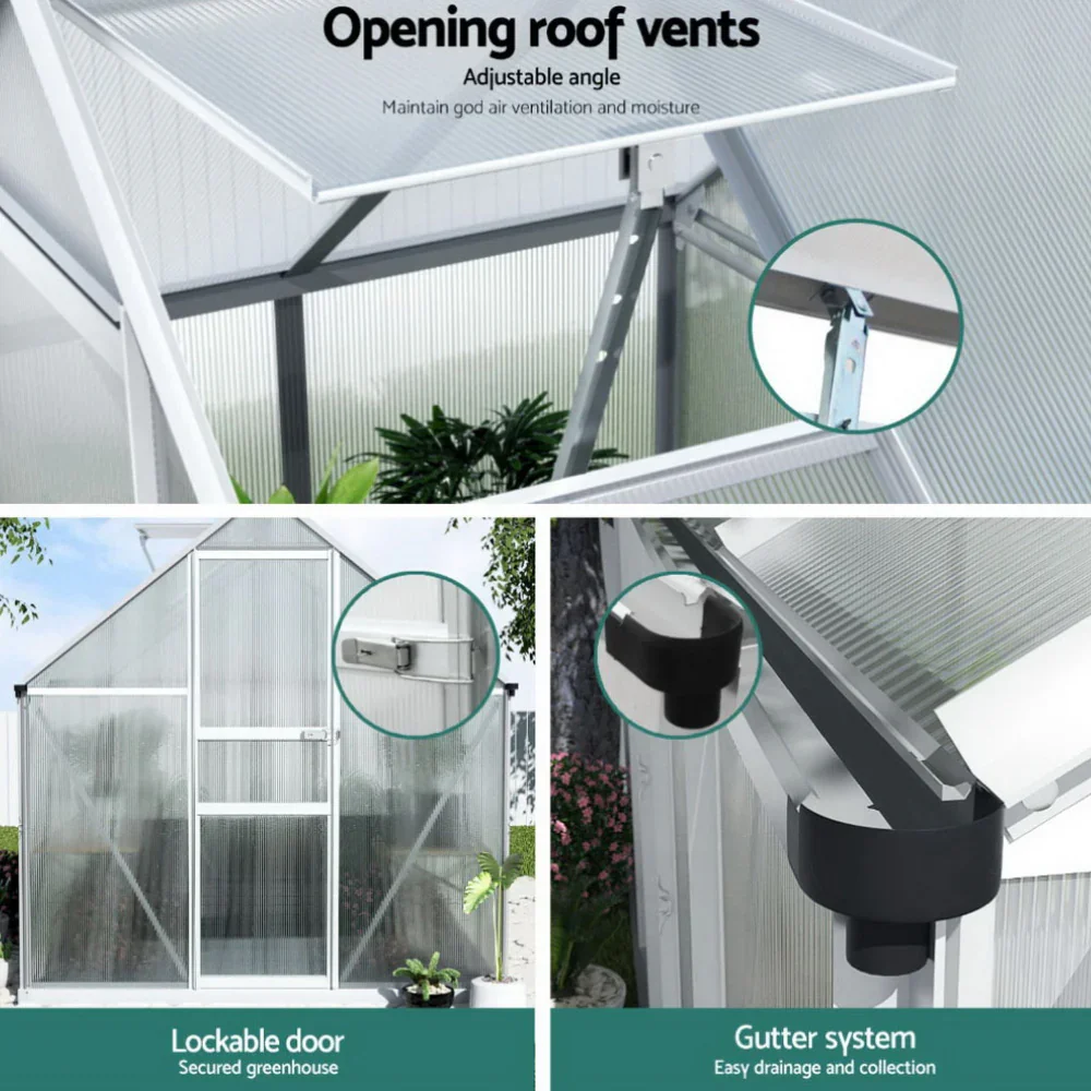 Greenhouse Aluminium Polycarbonate Premium Garden Storage Shed 1.3Mx1.9Mx2.0M - Image 5