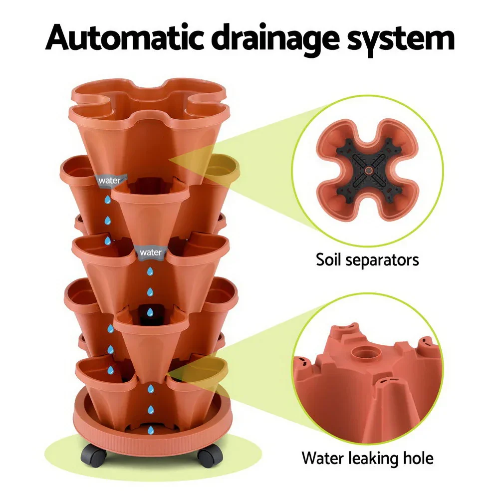Raised Garden Bed 5 Tier Vertical Garden Brick Red Strawberry Stackable Planters Herbs Petunias - Image 4