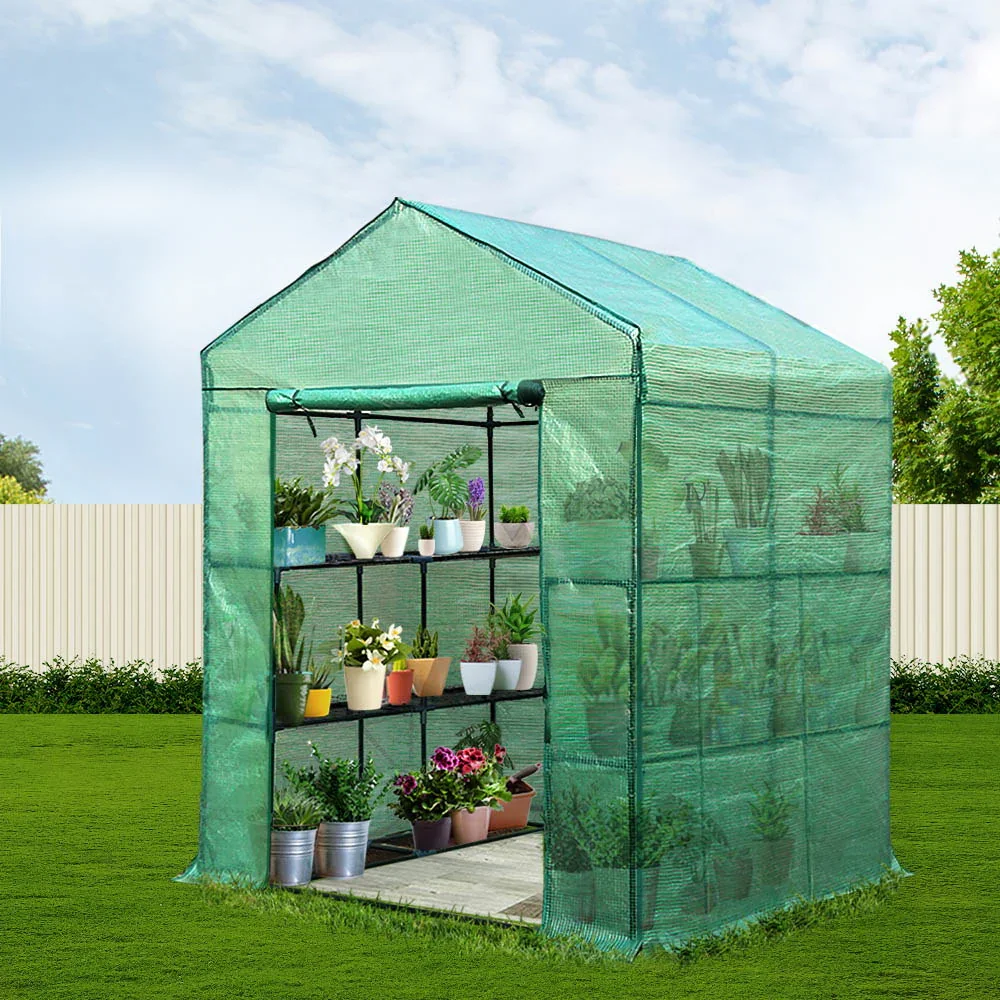 Greenhouse 1.4x1.55x2M Walk in Green House Tunnel Plant Garden Shed 8 Shelves