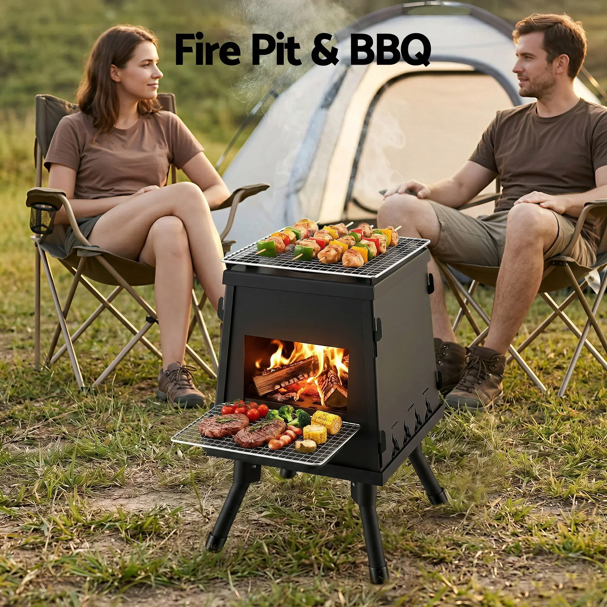Fire Pit BBQ Portable Outdoor Fireplace Metal Camping Stove for Boiling Water, BBQ, Picnics - Image 4