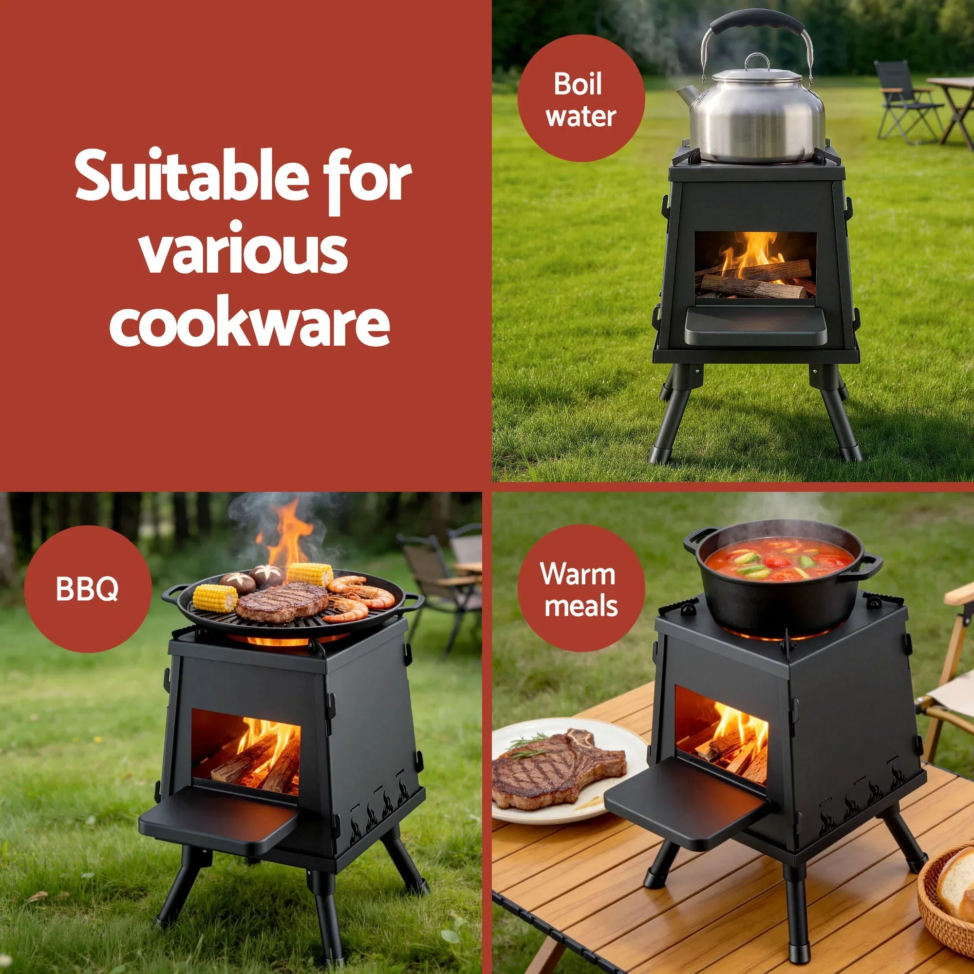 Fire Pit BBQ Portable Outdoor Fireplace Metal Camping Stove for Boiling Water, BBQ, Picnics - Image 5