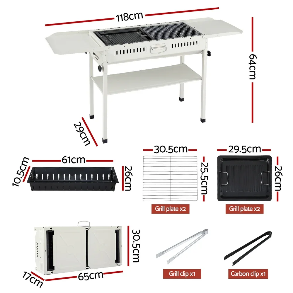 Portable BBQ Grill w/ Stainless Steel Racks & Pans for Outdoor - Image 3
