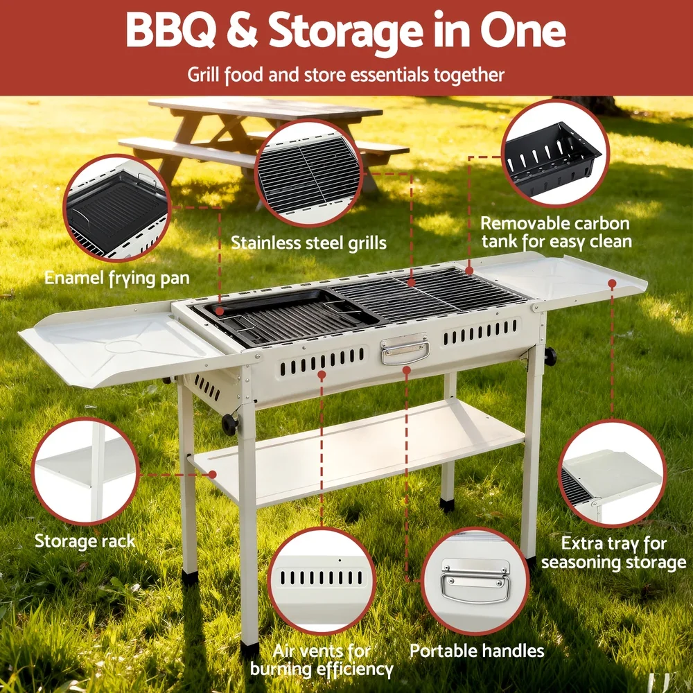 Portable BBQ Grill w/ Stainless Steel Racks & Pans for Outdoor - Image 5
