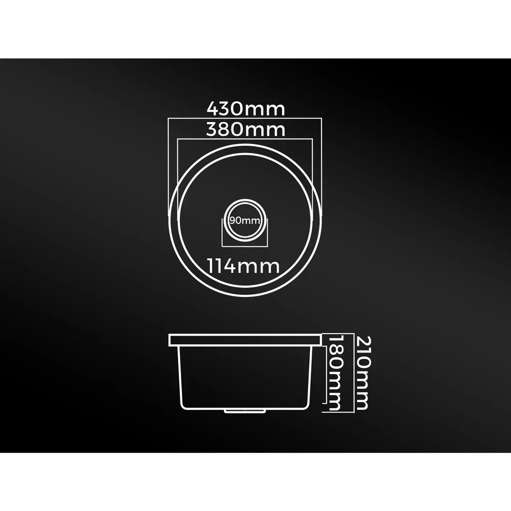 Granite Sink Single Bowl 430mmx430mm White - Image 3