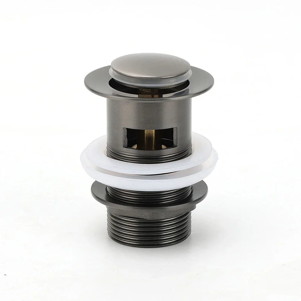 Gun Metal Brass 32mm Push Pop Up Plug Overflow Basin Sink Drain Outlet Waste Kit - Image 2