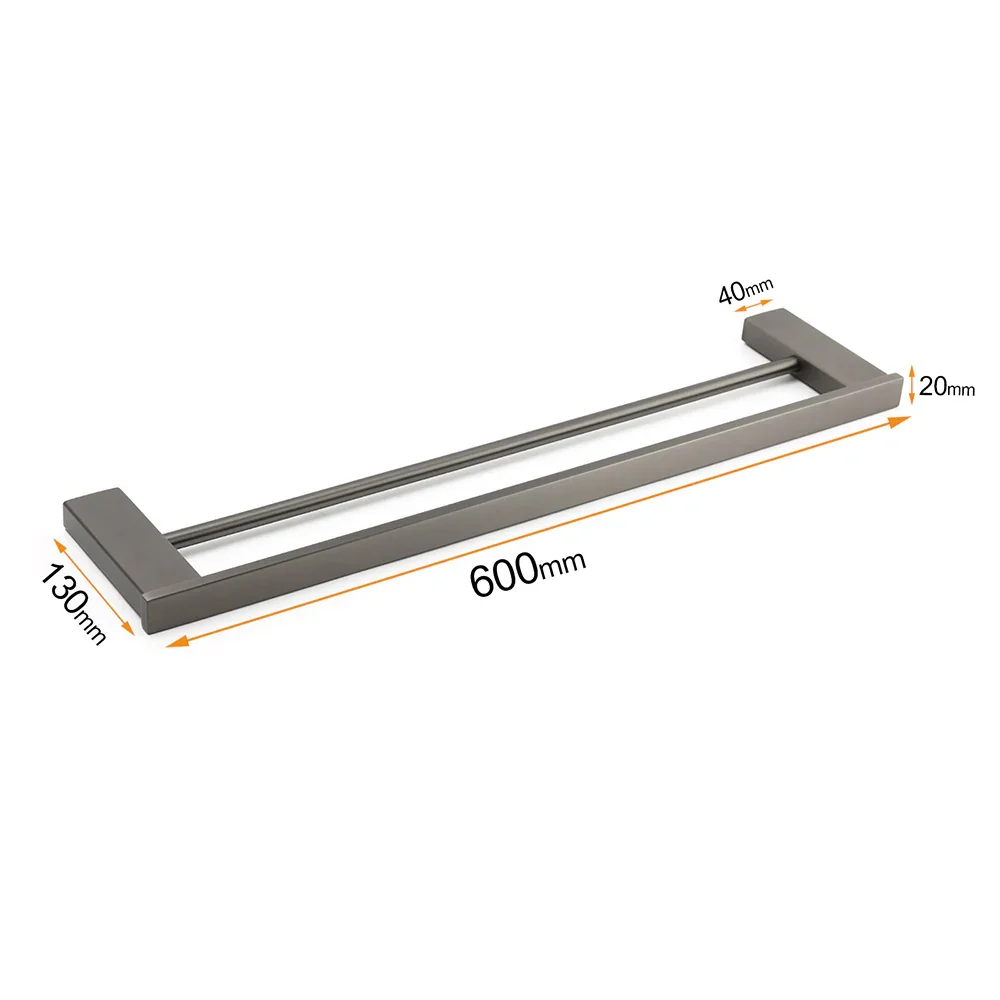 Gun Metal Grey Square Strong Towel Rail Rack 600mm Double Hanger Holder Bar Kit - Image 2