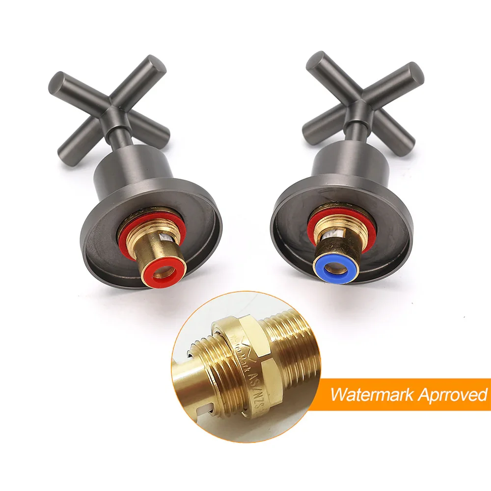 Gun Metal Shower 1/4 Turn Twin Taps Pair Bath Spout Hot Cold Water Mixer Valve - Image 3