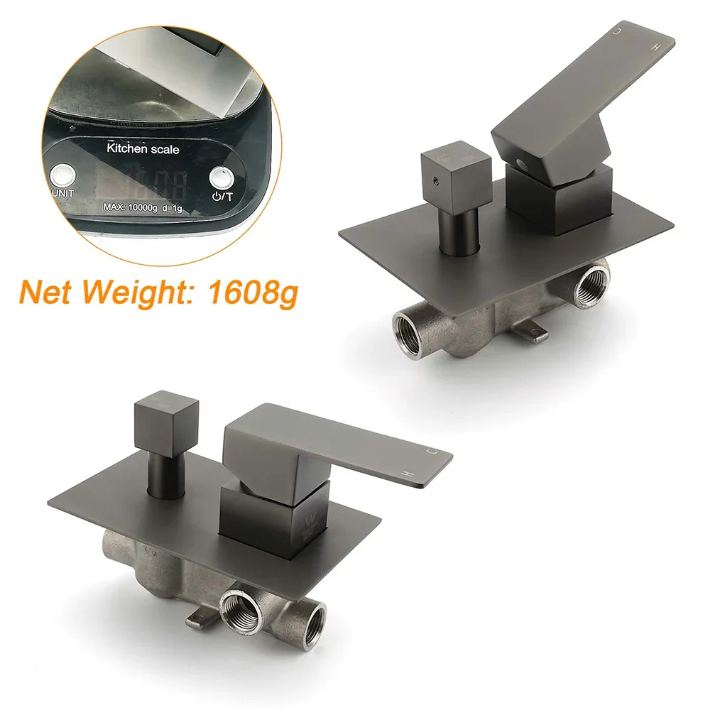 Gun Metal Square Stainless Steel Bath Shower Mixer 2 Way Switch Diverter Watermark - Image 3