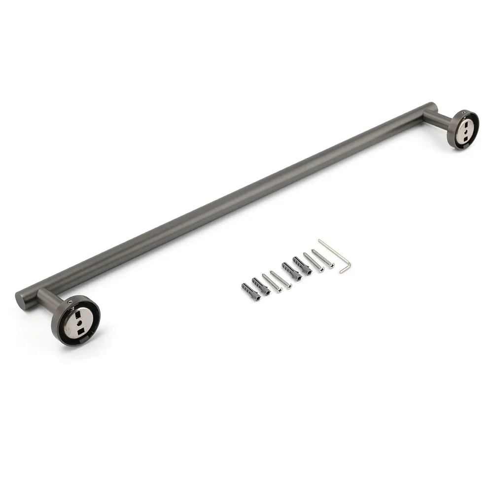 Gun Metal Stainless Steel 600mm Single Towel Rack Rail Holder Round Hanger Bar - Image 5