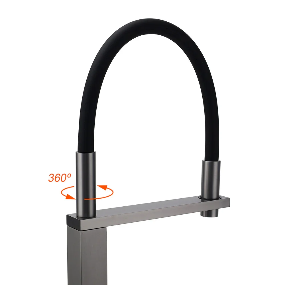 Gun Metal Tall Kitchen Sink Basin Mixer Swivel Faucet Tap Pull Out Spout Head - Image 5