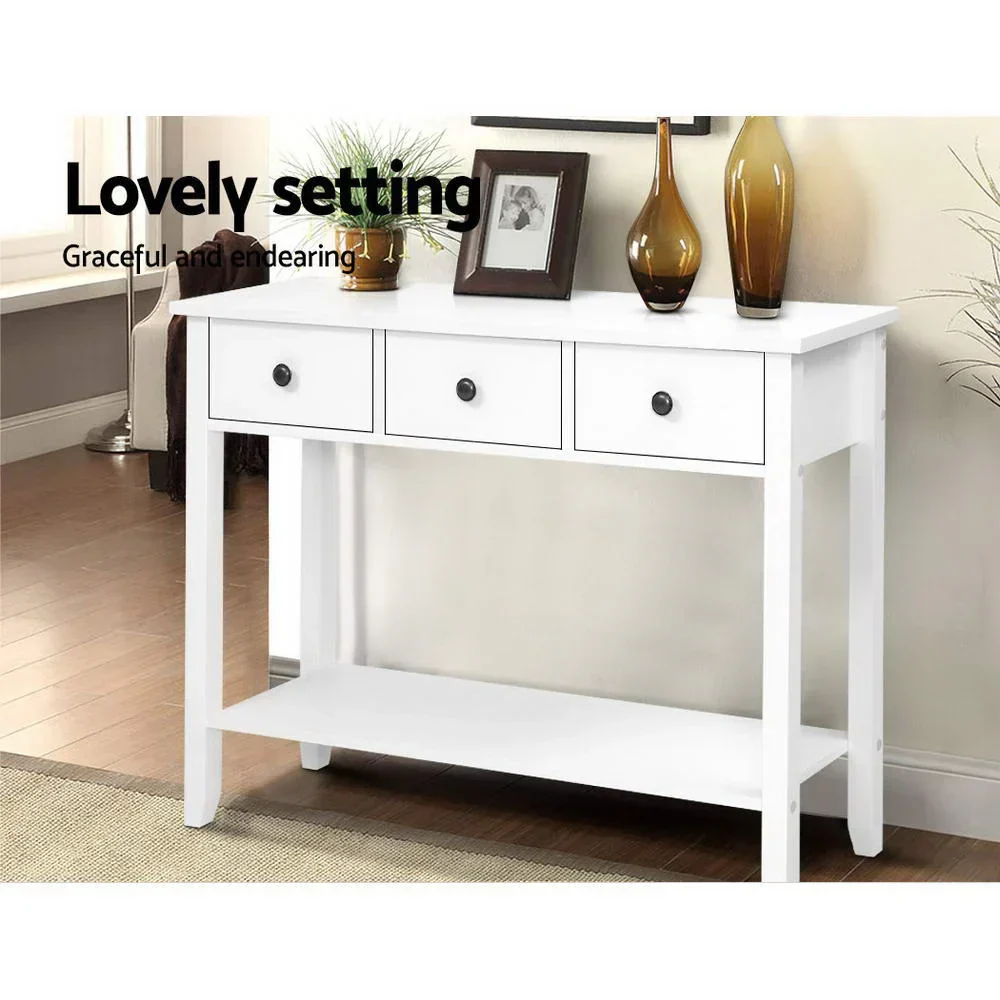 Console Table 3 Drawers 100CM White Chole - Image 6