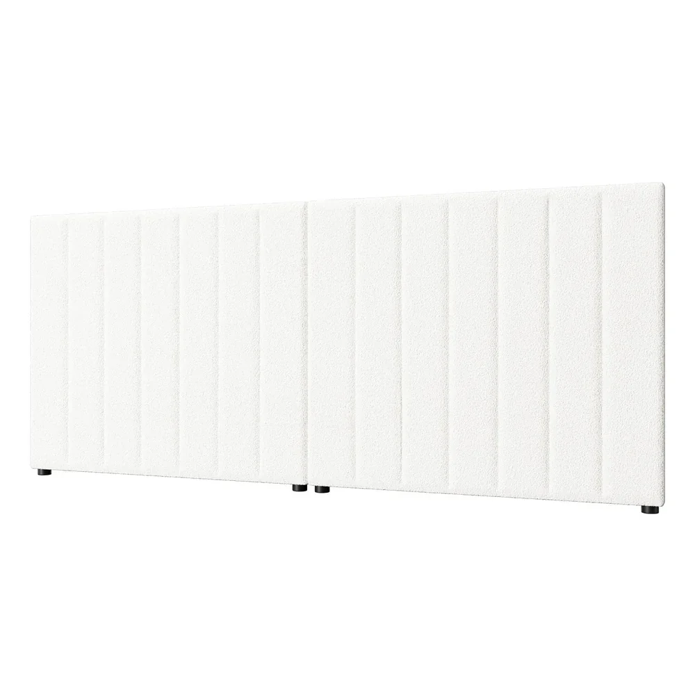 Bed Frame Headboard Double Queen King White Boucle - Image 2