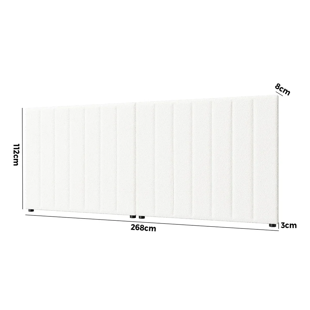 Bed Frame Headboard Double Queen King White Boucle - Image 4