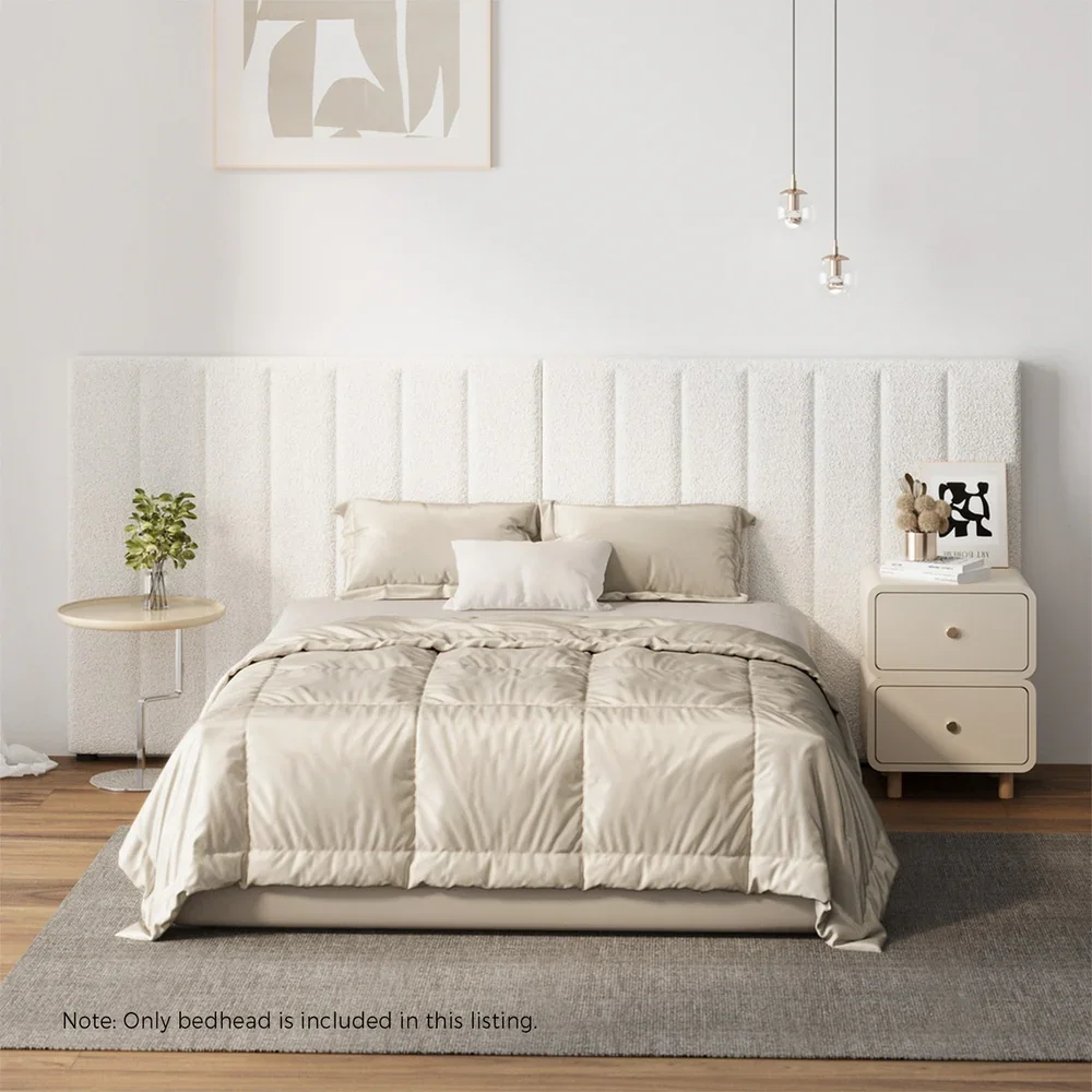 Bed Frame Headboard Double Queen King White Boucle - Image 8