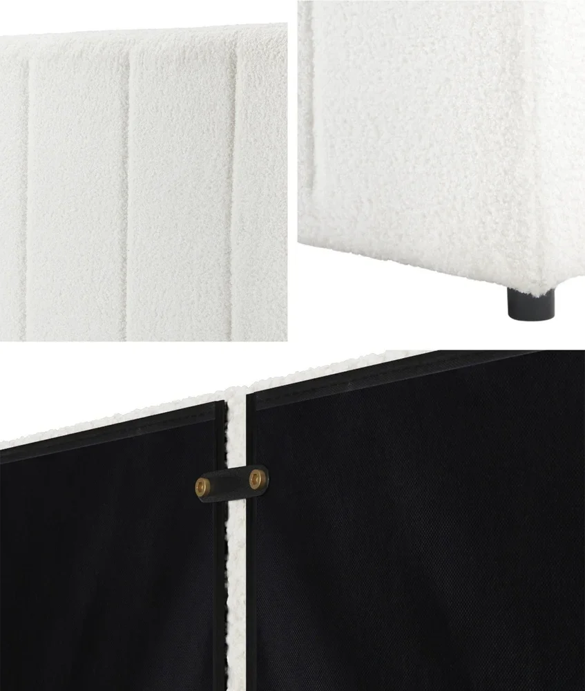 Bed Frame Headboard Double Queen King White Boucle - Image 9