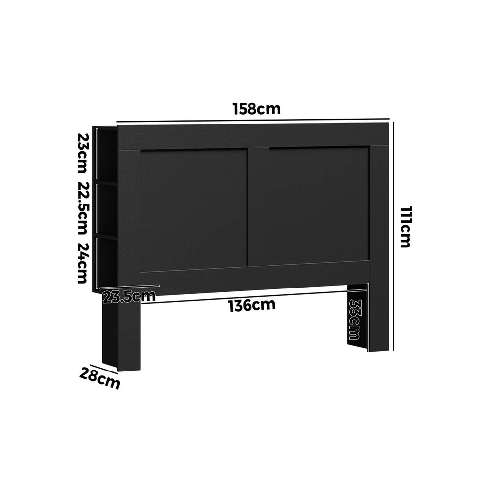 Headboard Queen Size Bedhead with Storage Shelves Black - Image 6