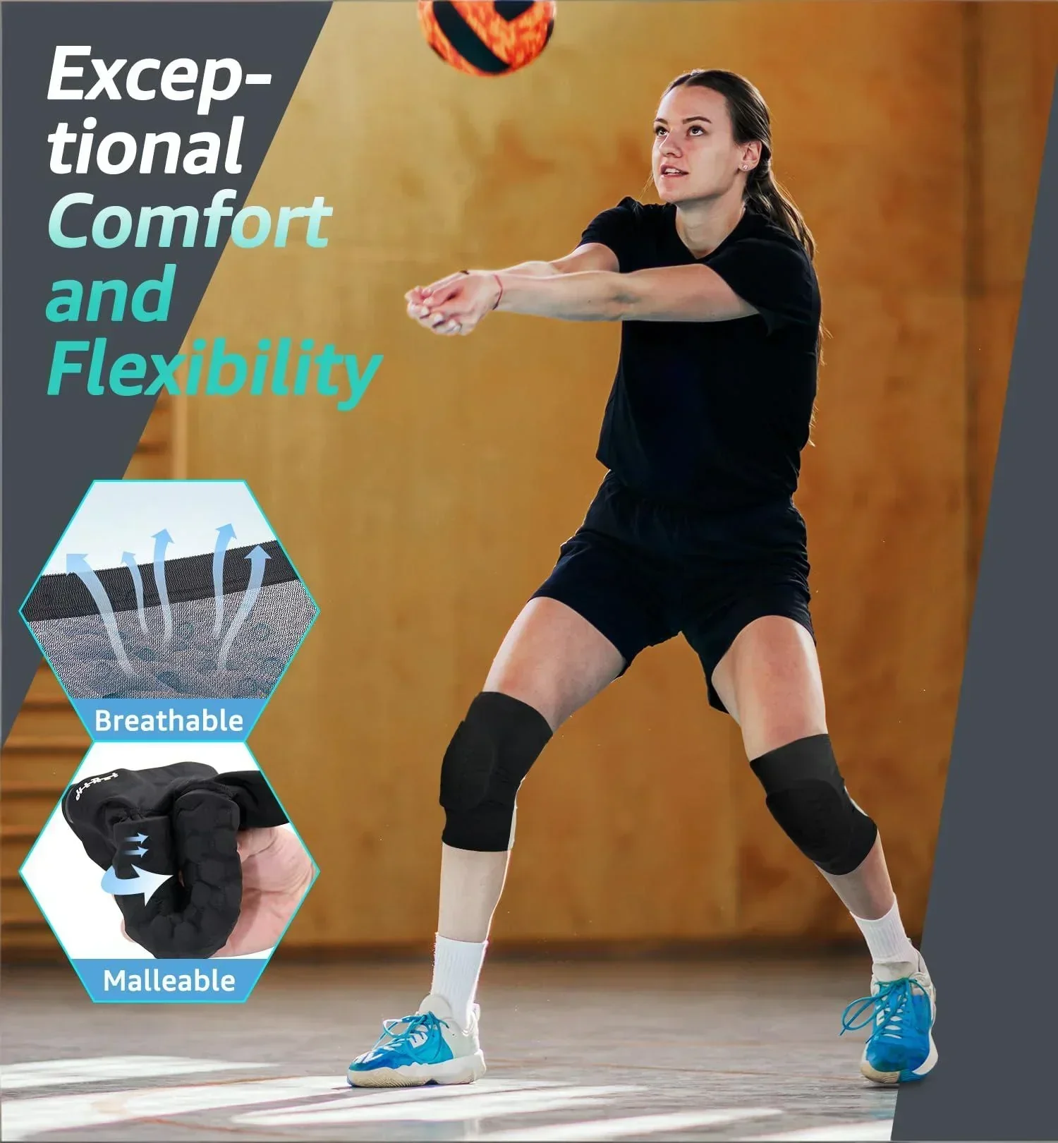 Honeycomb Knee Pads for Kids, Teens & Adults – Protective Compression Knee Guards for Basketball, Football, Cycling & Running(Black,M) - Image 4