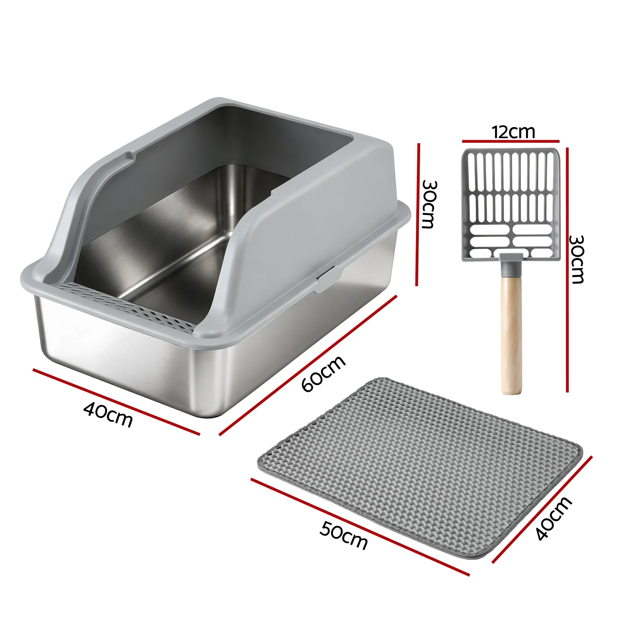 Cat Litter Box Stainless Steel Large Semi-Enclosed Pet Kitty Toilet Grey - Image 6
