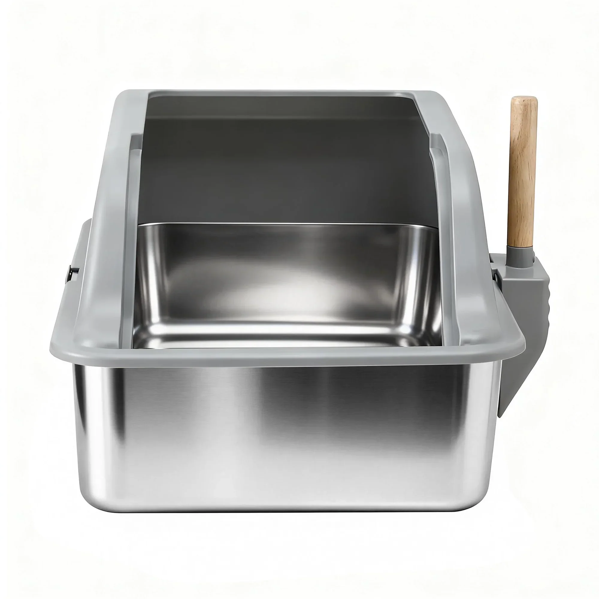 Cat Litter Box Stainless Steel Large Semi-Enclosed Pet Kitty Toilet Grey - Image 7