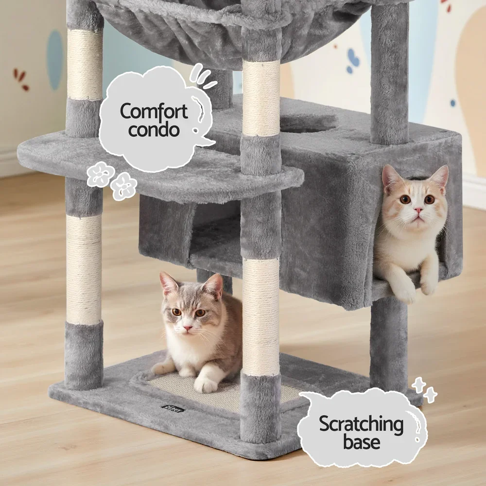 Cat Tree 184cm Tower Scratching Post Trees Scratcher Condo House Light Grey - Image 5