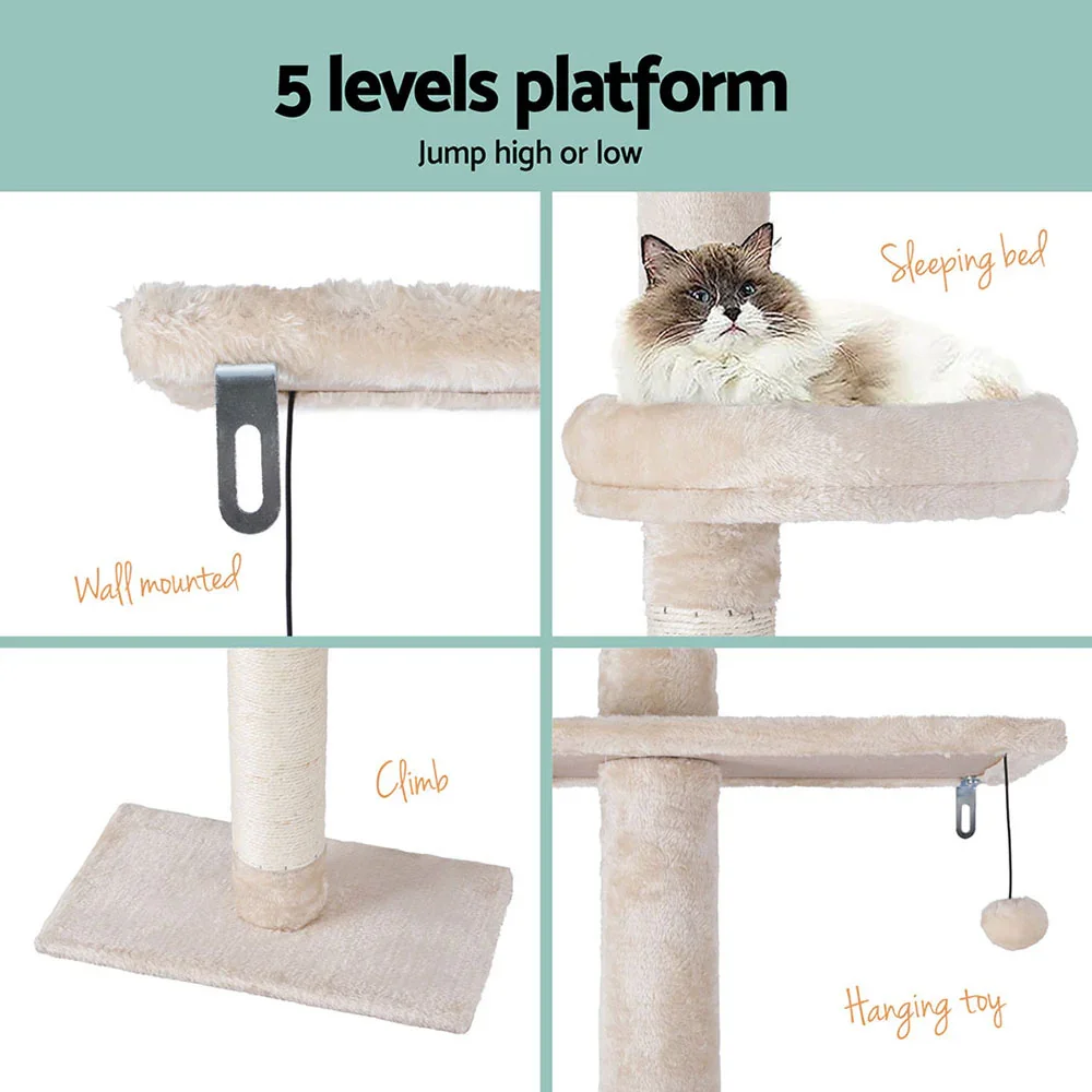 Cat Tree 290cm Tower Scratching Cats Post Scratcher Floor to Ceiling Bed - Image 6