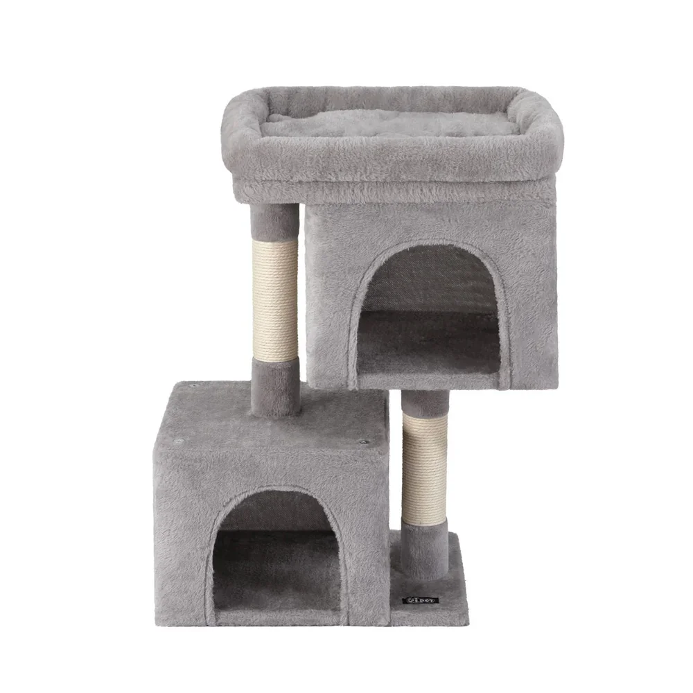Cat Tree 67cm Tower Scratching Post Trees Scratcher Condo House Light Grey - Image 3