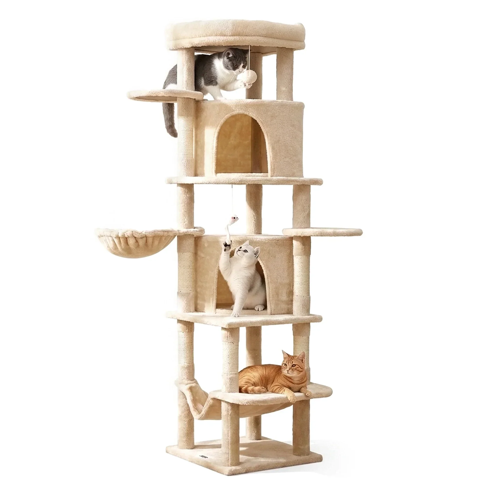 Cat Tree Tower 167cm Large Scratching Post Furniture Scratcher House Beige - Image 8
