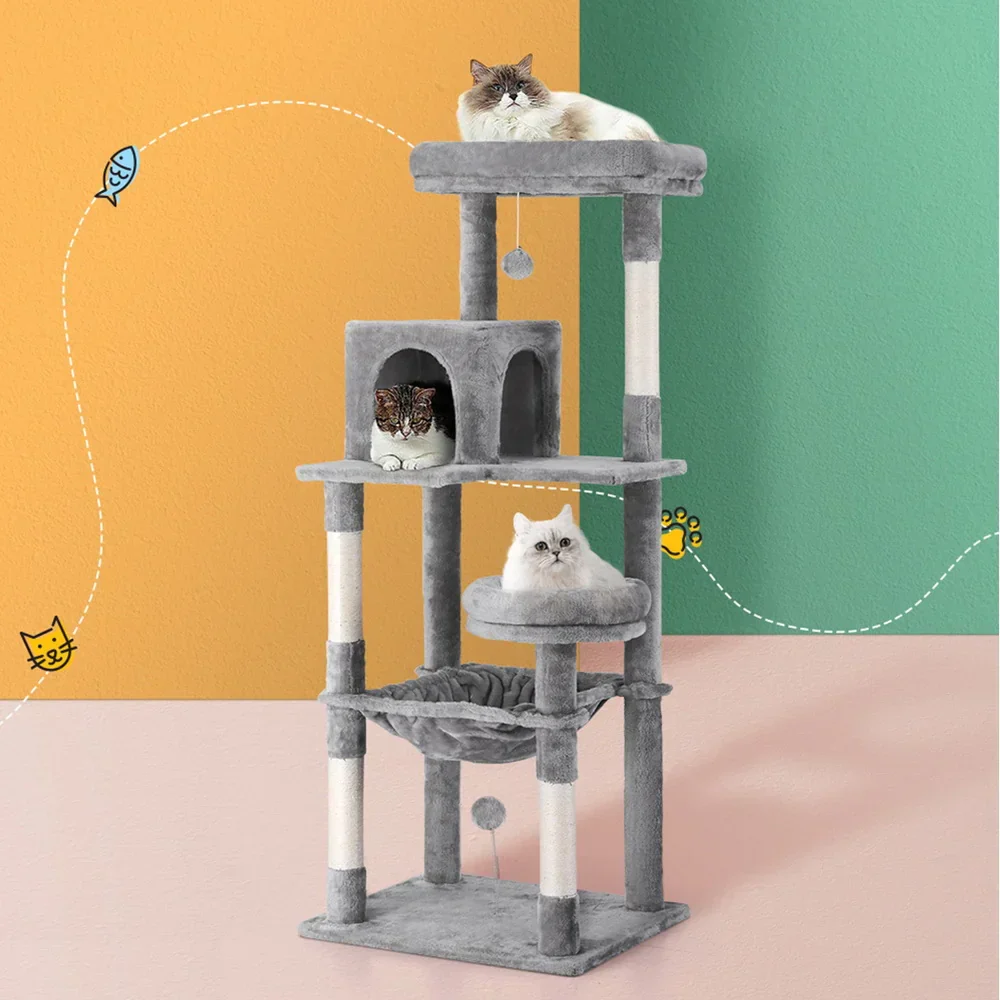 Cat Tree Tower Scratching Post Scratcher 143cm Condo House Trees Grey - Image 7
