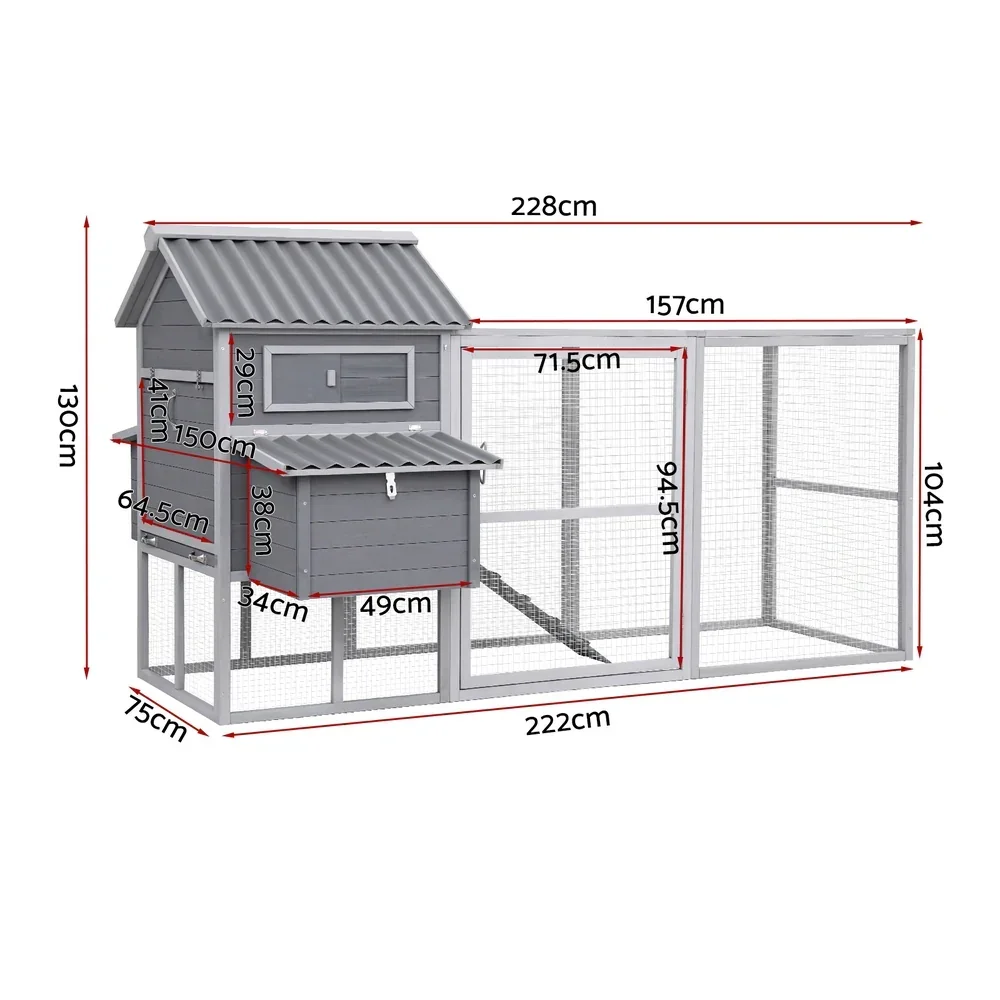 Chicken Coop Rabbit Hutch Extra Large Wooden Run Bunny Cage Poultry House Outdoor - Image 5