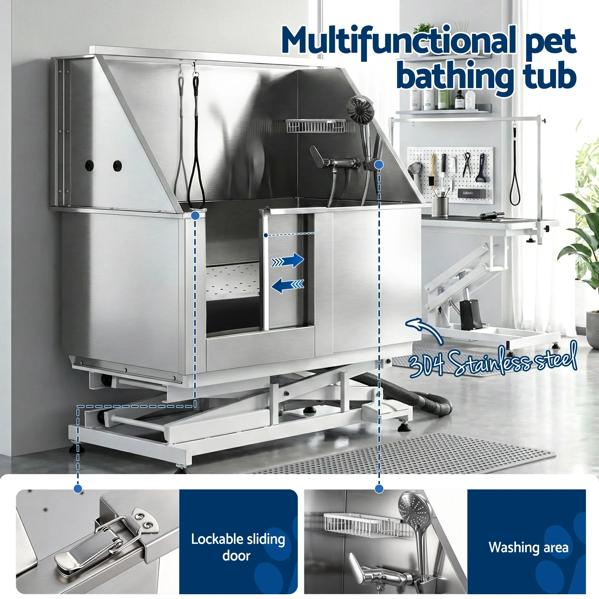 i.Pet Electric Pet Bath Tub Dog Grooming Stainless Steel Wash Station 127cm - Image 2