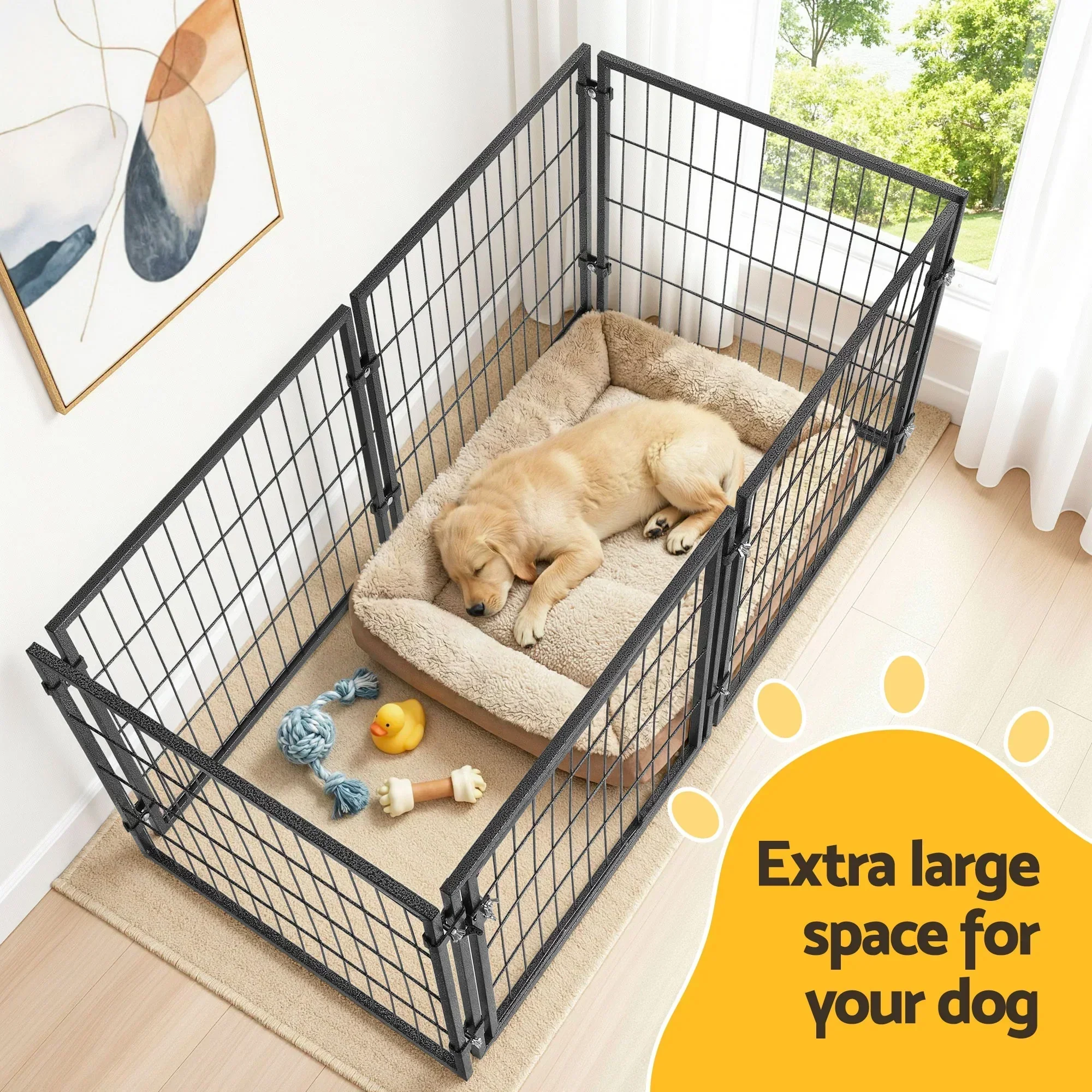 Large Dog Crate Cage Playpen 129cm Puppy Pen Pet Enclosure Black - Image 5