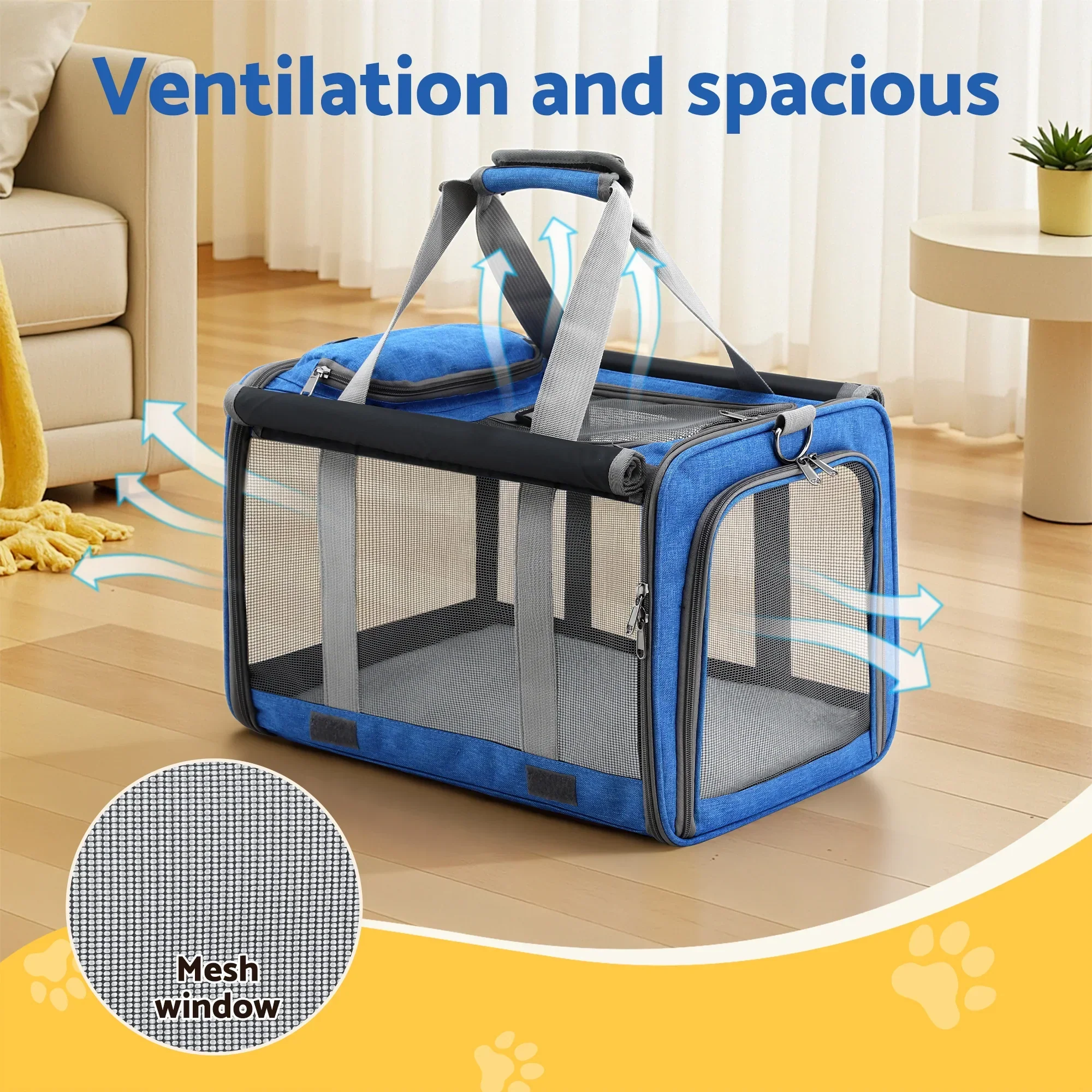 Pet Carrier Bag Foldable Dog Cat Durable Crate Travel Cage Portable Car Kennel Blue - Image 4