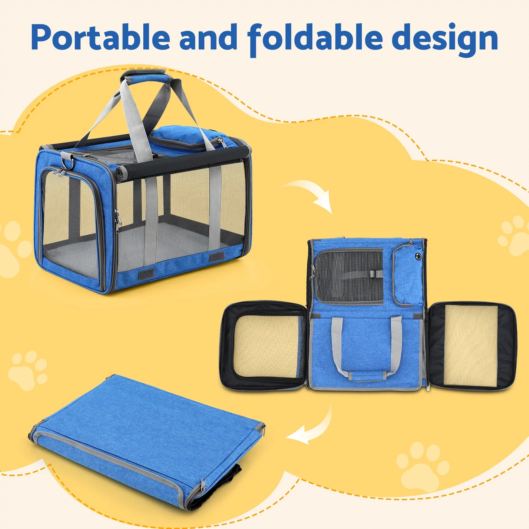 Pet Carrier Bag Foldable Dog Cat Durable Crate Travel Cage Portable Car Kennel Blue - Image 6
