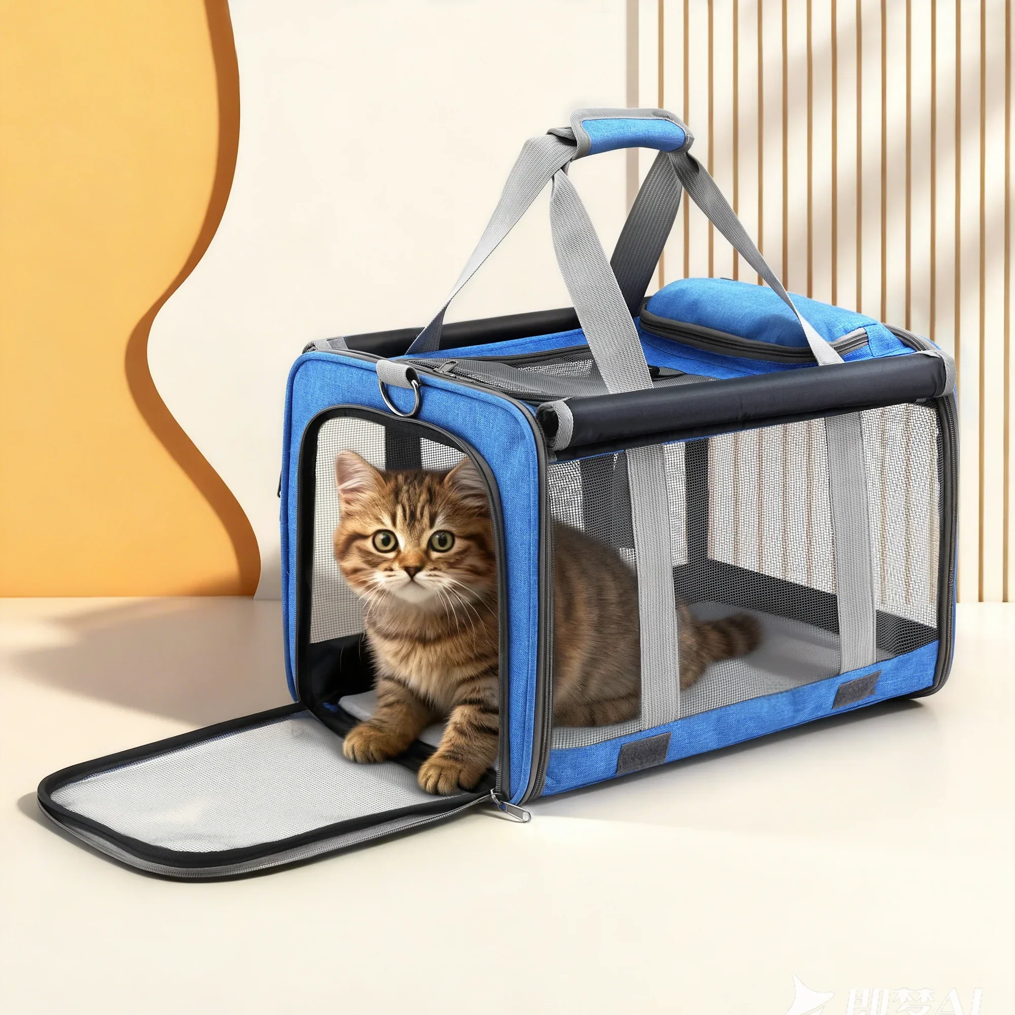 Pet Carrier Bag Foldable Dog Cat Durable Crate Travel Cage Portable Car Kennel Blue - Image 7