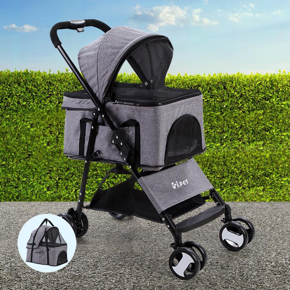 Pet Stroller Dog Pram Cat Carrier Travel Large Pushchair Foldable 4 Wheels Grey - Image 2