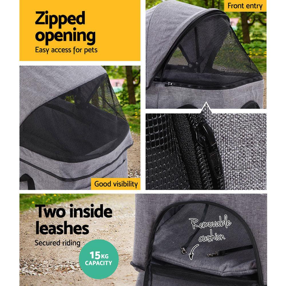Pet Stroller Dog Pram Cat Carrier Travel Large Pushchair Foldable 4 Wheels Grey - Image 5